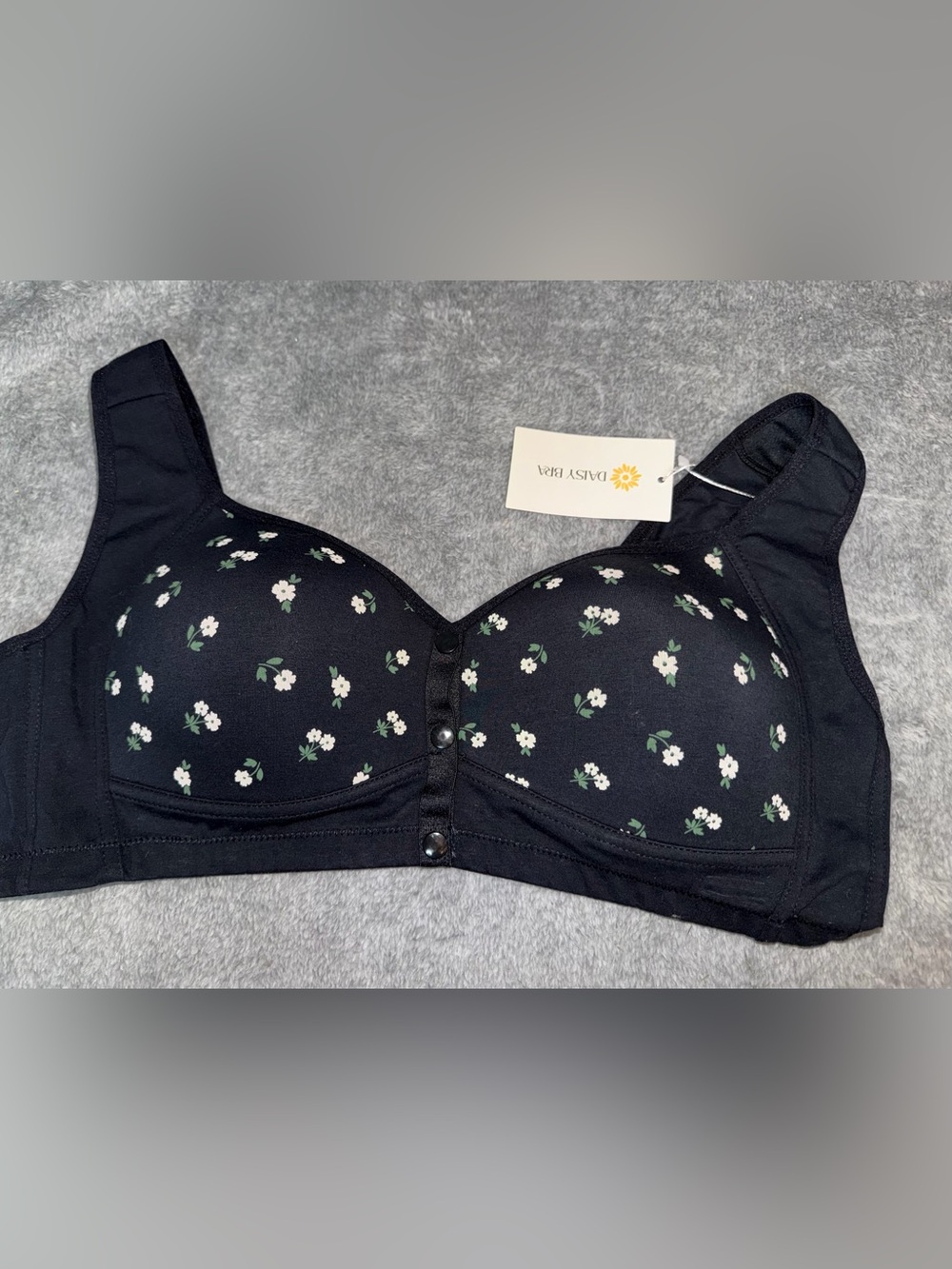 NWT-Daisy Bra Women Black Floral Front Closure Wireless Bra 3XL